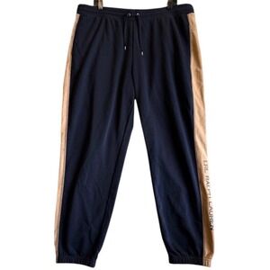 Lauren Ralph Lauren Joggers Women XXL Navy Tan Side Stripe Logo Sweatpants